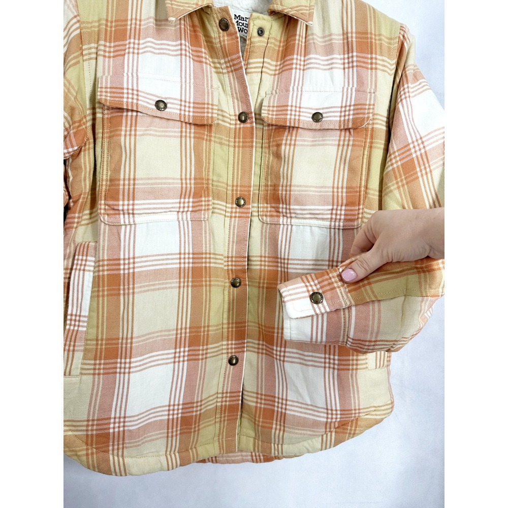 Marmot Ridgefield Sherpa Lined Plaid Light Orange Flannel Jacket Womens Size XS - Picture 4 of 16